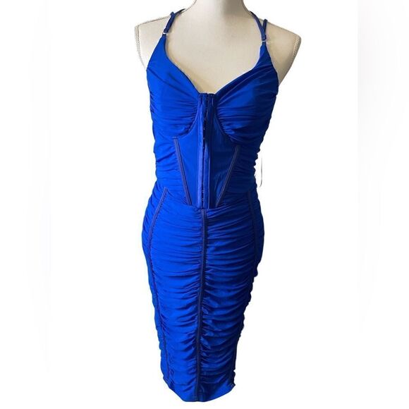NWT Women’s Plus Bodycon Ruched Cocktail Dress Party Formal Royal Blue - Picture 2 of 11